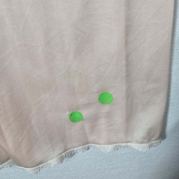 VTG Shadowline Satin Long Nightgown S Peach Sleeveless V-Neck Lace Embr Flowers - Picture 8 of 13